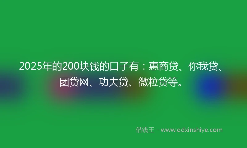 2025年的200块钱的口子有：惠商贷、你我贷、团贷网、功夫贷、微粒贷等。