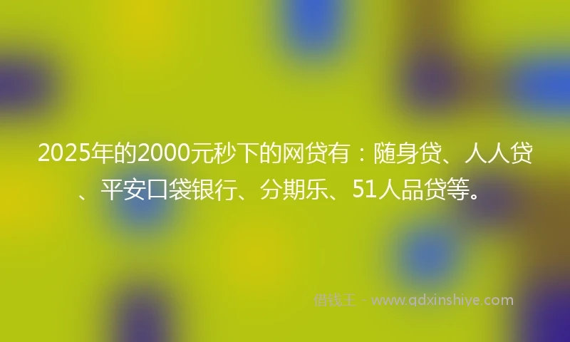 2025年的2000元秒下的网贷有：随身贷、人人贷、平安口袋银行、分期乐、51人品贷等。