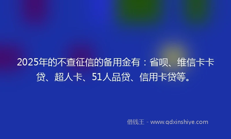 2025年的不查征信的备用金有：省呗、维信卡卡贷、超人卡、51人品贷、信用卡贷等。