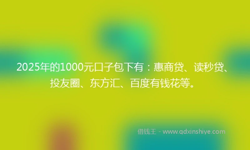 2025年的1000元口子包下有：惠商贷、读秒贷、投友圈、东方汇、百度有钱花等。