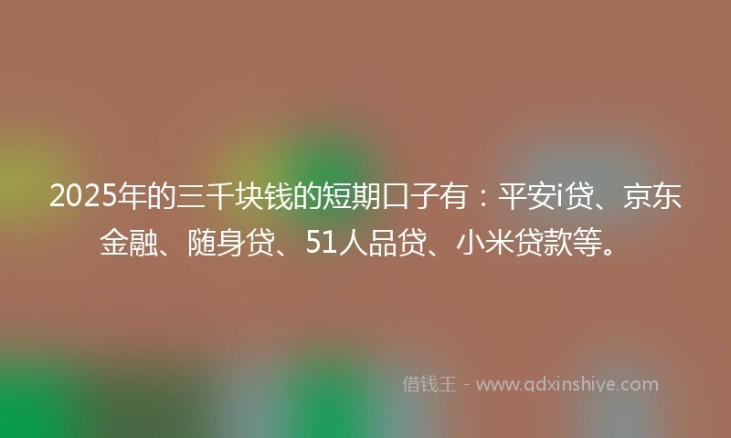 2025年的三千块钱的短期口子有：平安i贷、京东金融、随身贷、51人品贷、小米贷款等。