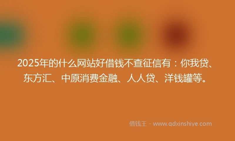 2025年的什么网站好借钱不查征信有：你我贷、东方汇、中原消费金融、人人贷、洋钱罐等。