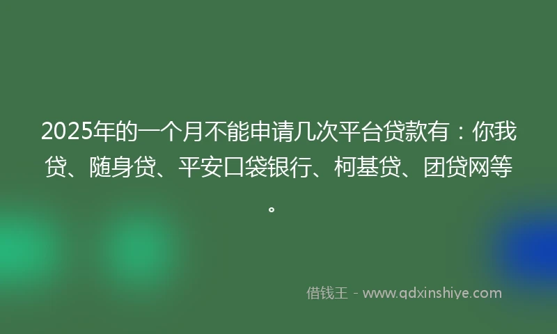 2025年的一个月不能申请几次平台贷款有：你我贷、随身贷、平安口袋银行、柯基贷、团贷网等。