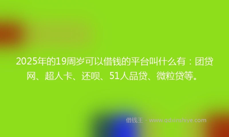 2025年的19周岁可以借钱的平台叫什么有：团贷网、超人卡、还呗、51人品贷、微粒贷等。