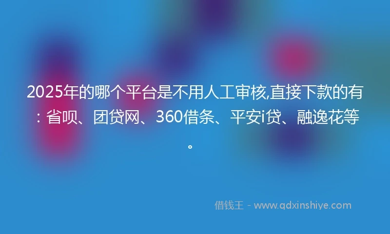 2025年的哪个平台是不用人工审核,直接下款的有：省呗、团贷网、360借条、平安i贷、融逸花等。