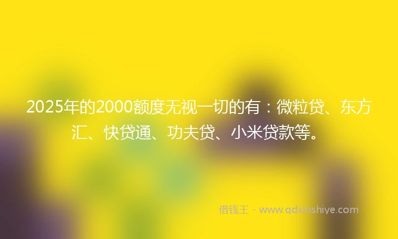 2025年的2000额度无视一切的有：微粒贷、东方汇、快贷通、功夫贷、小米贷款等。