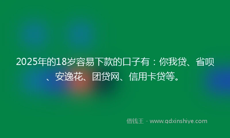 2025年的18岁容易下款的口子有：你我贷、省呗、安逸花、团贷网、信用卡贷等。