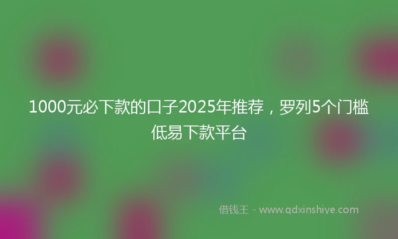 1000元必下款的口子2025年推荐，罗列5个门槛低易下款平台