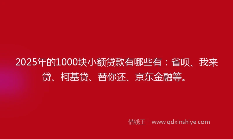 2025年的1000块小额贷款有哪些有：省呗、我来贷、柯基贷、替你还、京东金融等。