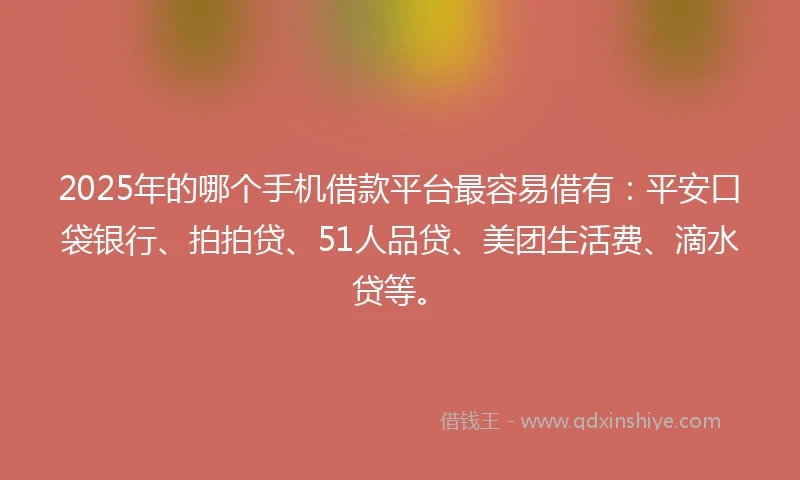 2025年的哪个手机借款平台最容易借有：平安口袋银行、拍拍贷、51人品贷、美团生活费、滴水贷等。