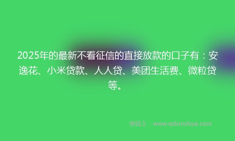 2025年的最新不看征信的直接放款的口子有：安逸花、小米贷款、人人贷、美团生活费、微粒贷等。
