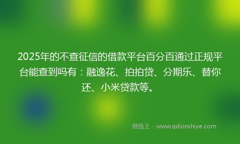 2025年的不查征信的借款平台百分百通过正规平台能查到吗有：融逸花、拍拍贷、分期乐、替你还、小米贷款等。