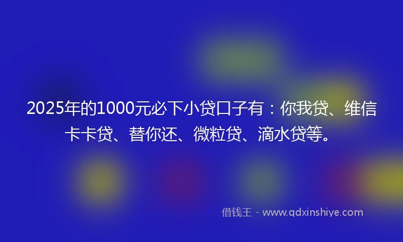 2025年的1000元必下小贷口子有：你我贷、维信卡卡贷、替你还、微粒贷、滴水贷等。