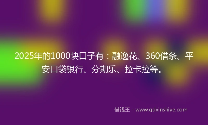 2025年的1000块口子有：融逸花、360借条、平安口袋银行、分期乐、拉卡拉等。