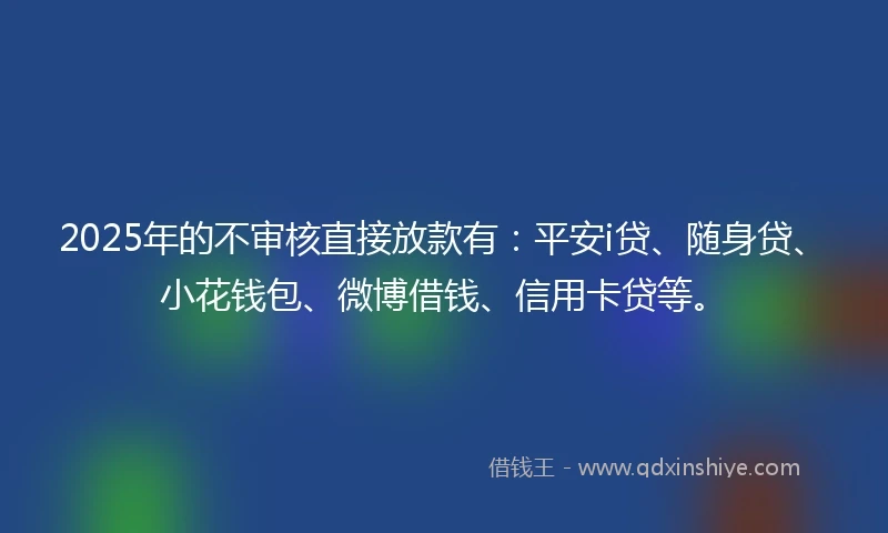 2025年的不审核直接放款有：平安i贷、随身贷、小花钱包、微博借钱、信用卡贷等。