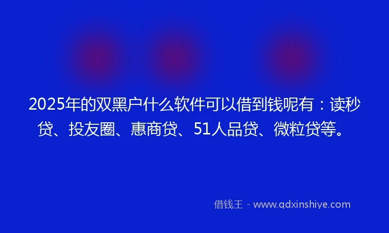 2025年的双黑户什么软件可以借到钱呢有：读秒贷、投友圈、惠商贷、51人品贷、微粒贷等。