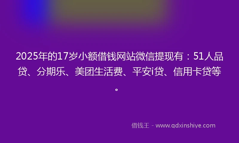 2025年的17岁小额借钱网站微信提现有：51人品贷、分期乐、美团生活费、平安i贷、信用卡贷等。