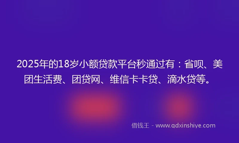 2025年的18岁小额贷款平台秒通过有：省呗、美团生活费、团贷网、维信卡卡贷、滴水贷等。