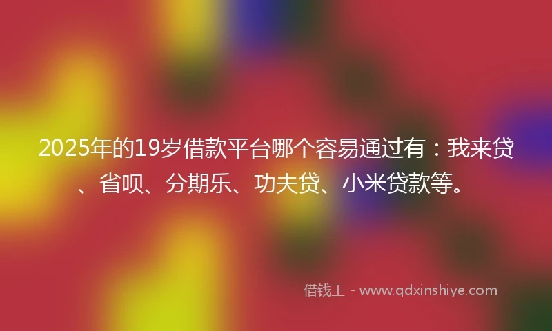 2025年的19岁借款平台哪个容易通过有：我来贷、省呗、分期乐、功夫贷、小米贷款等。