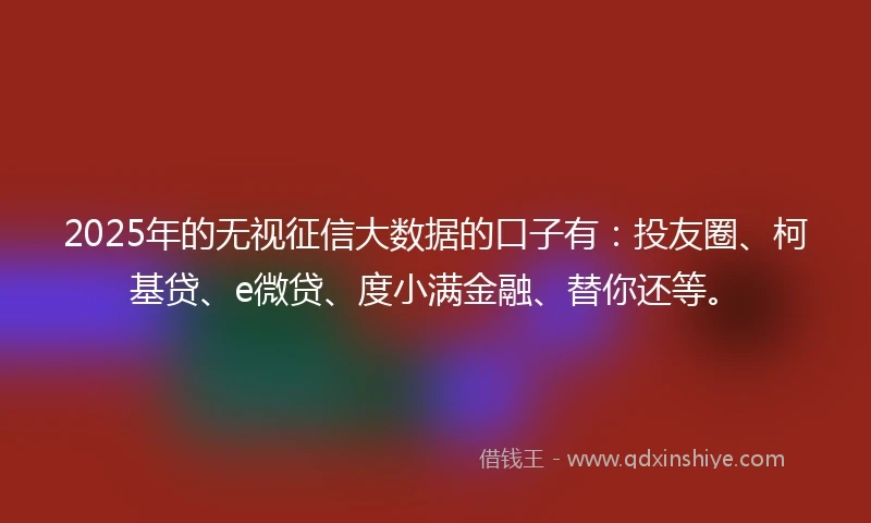 2025年的无视征信大数据的口子有：投友圈、柯基贷、e微贷、度小满金融、替你还等。