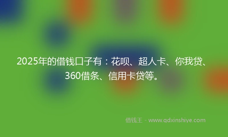 2025年的借钱口子有：花呗、超人卡、你我贷、360借条、信用卡贷等。