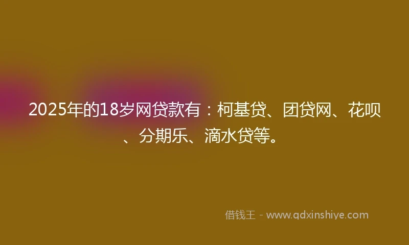 2025年的18岁网贷款有：柯基贷、团贷网、花呗、分期乐、滴水贷等。