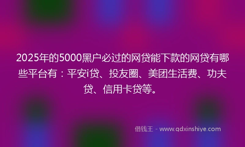 2025年的5000黑户必过的网贷能下款的网贷有哪些平台有：平安i贷、投友圈、美团生活费、功夫贷、信用卡贷等。