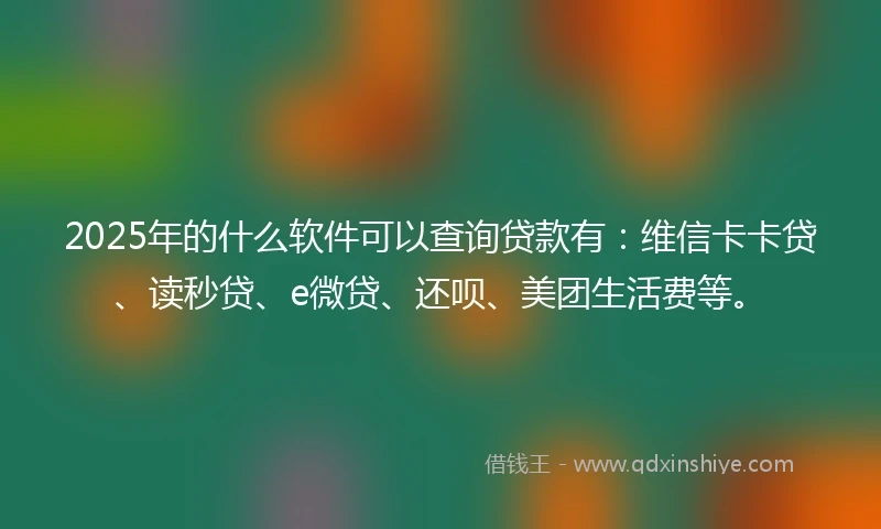 2025年的什么软件可以查询贷款有：维信卡卡贷、读秒贷、e微贷、还呗、美团生活费等。