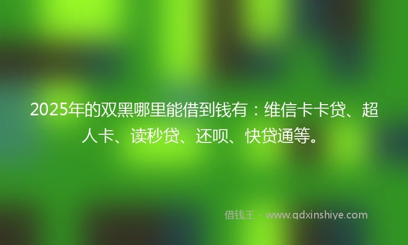 2025年的双黑哪里能借到钱有：维信卡卡贷、超人卡、读秒贷、还呗、快贷通等。