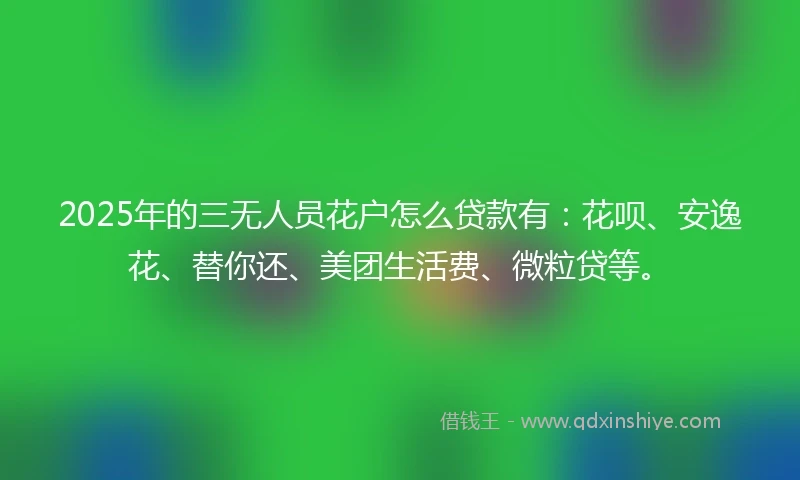 2025年的三无人员花户怎么贷款有：花呗、安逸花、替你还、美团生活费、微粒贷等。