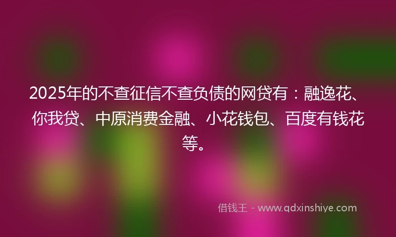 2025年的不查征信不查负债的网贷有：融逸花、你我贷、中原消费金融、小花钱包、百度有钱花等。