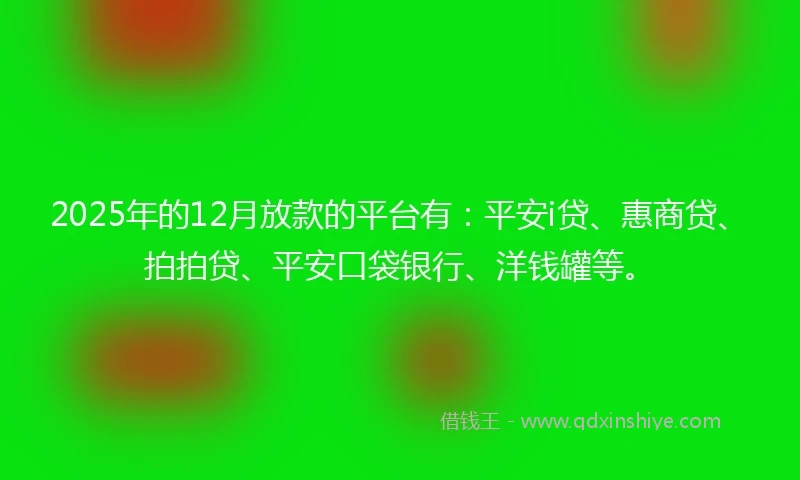 2025年的12月放款的平台有：平安i贷、惠商贷、拍拍贷、平安口袋银行、洋钱罐等。