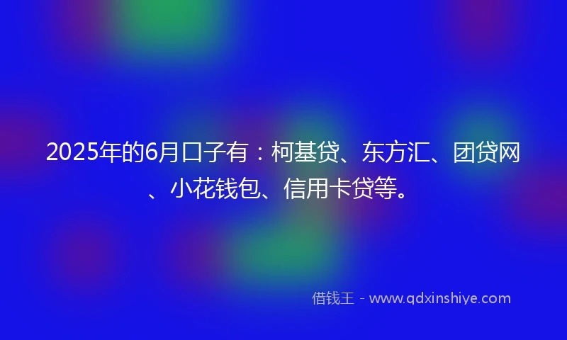 2025年的6月口子有：柯基贷、东方汇、团贷网、小花钱包、信用卡贷等。