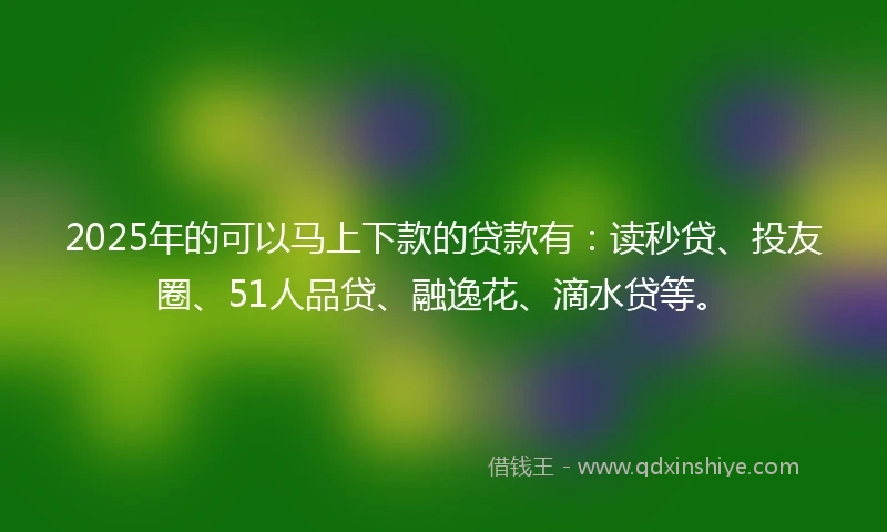 2025年的可以马上下款的贷款有：读秒贷、投友圈、51人品贷、融逸花、滴水贷等。