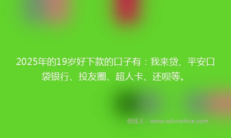 2025年的19岁好下款的口子有：我来贷、平安口袋银行、投友圈、超人卡、还呗等。