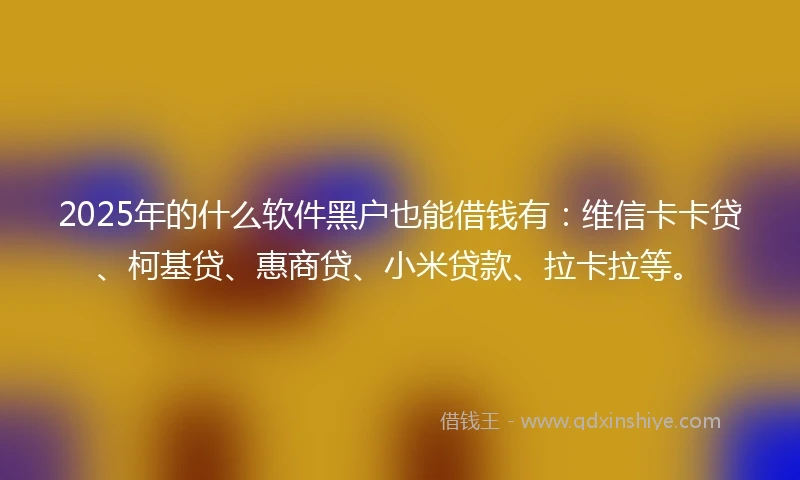 2025年的什么软件黑户也能借钱有：维信卡卡贷、柯基贷、惠商贷、小米贷款、拉卡拉等。