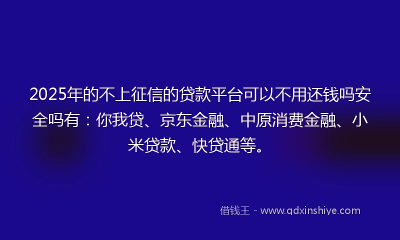 2025年的不上征信的贷款平台可以不用还钱吗安全吗有：你我贷、京东金融、中原消费金融、小米贷款、快贷通等。