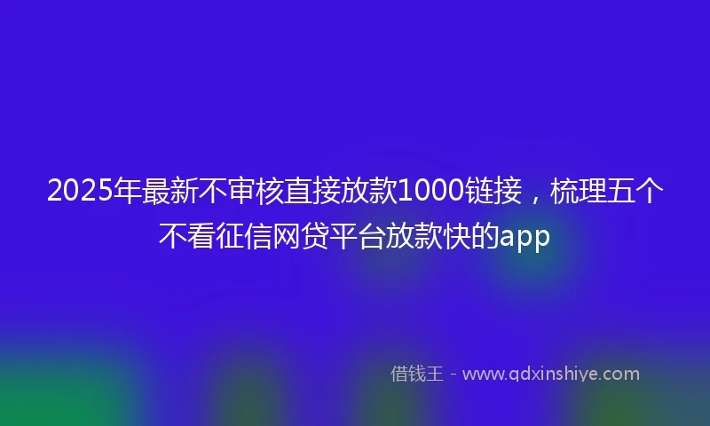 2025年最新不审核直接放款1000链接，梳理五个不看征信网贷平台放款快的app