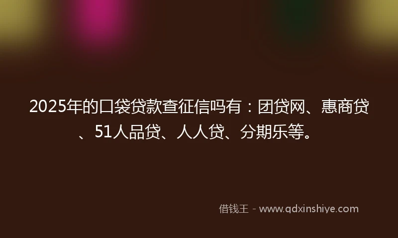 2025年的口袋贷款查征信吗有：团贷网、惠商贷、51人品贷、人人贷、分期乐等。