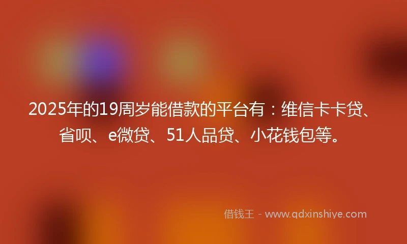 2025年的19周岁能借款的平台有：维信卡卡贷、省呗、e微贷、51人品贷、小花钱包等。