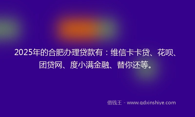 2025年的合肥办理贷款有：维信卡卡贷、花呗、团贷网、度小满金融、替你还等。
