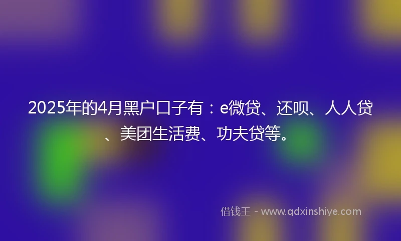 2025年的4月黑户口子有：e微贷、还呗、人人贷、美团生活费、功夫贷等。