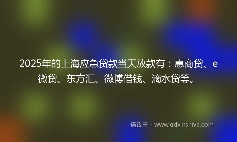 2025年的上海应急贷款当天放款有：惠商贷、e微贷、东方汇、微博借钱、滴水贷等。