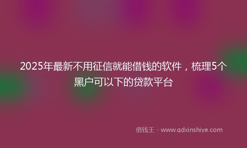 2025年最新不用征信就能借钱的软件，梳理5个黑户可以下的贷款平台