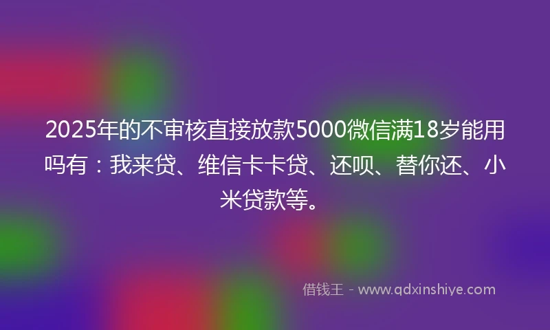 2025年的不审核直接放款5000微信满18岁能用吗有：我来贷、维信卡卡贷、还呗、替你还、小米贷款等。