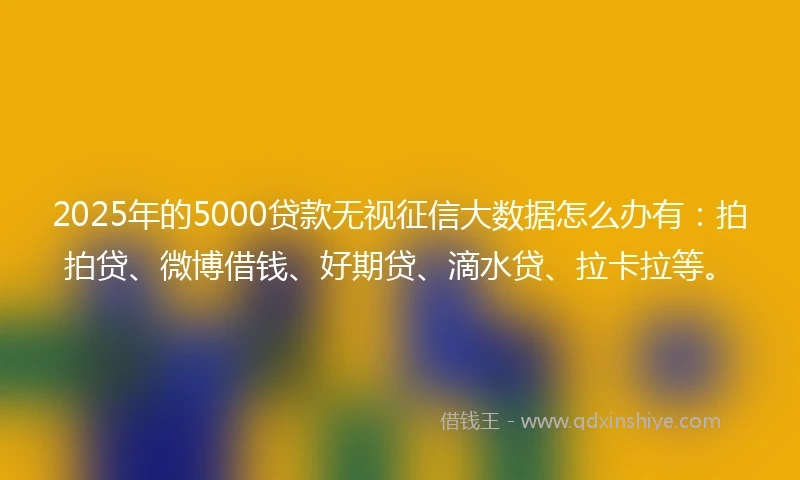 2025年的5000贷款无视征信大数据怎么办有：拍拍贷、微博借钱、好期贷、滴水贷、拉卡拉等。