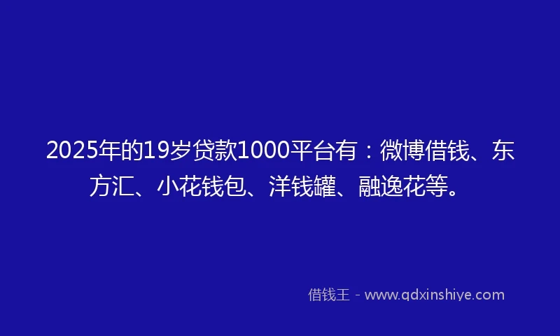 2025年的19岁贷款1000平台有：微博借钱、东方汇、小花钱包、洋钱罐、融逸花等。