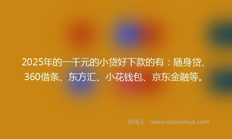 2025年的一千元的小贷好下款的有：随身贷、360借条、东方汇、小花钱包、京东金融等。
