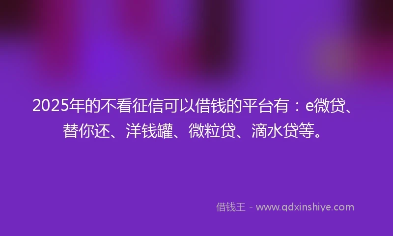 2025年的不看征信可以借钱的平台有：e微贷、替你还、洋钱罐、微粒贷、滴水贷等。