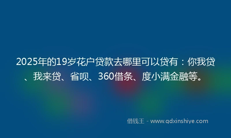 2025年的19岁花户贷款去哪里可以贷有：你我贷、我来贷、省呗、360借条、度小满金融等。